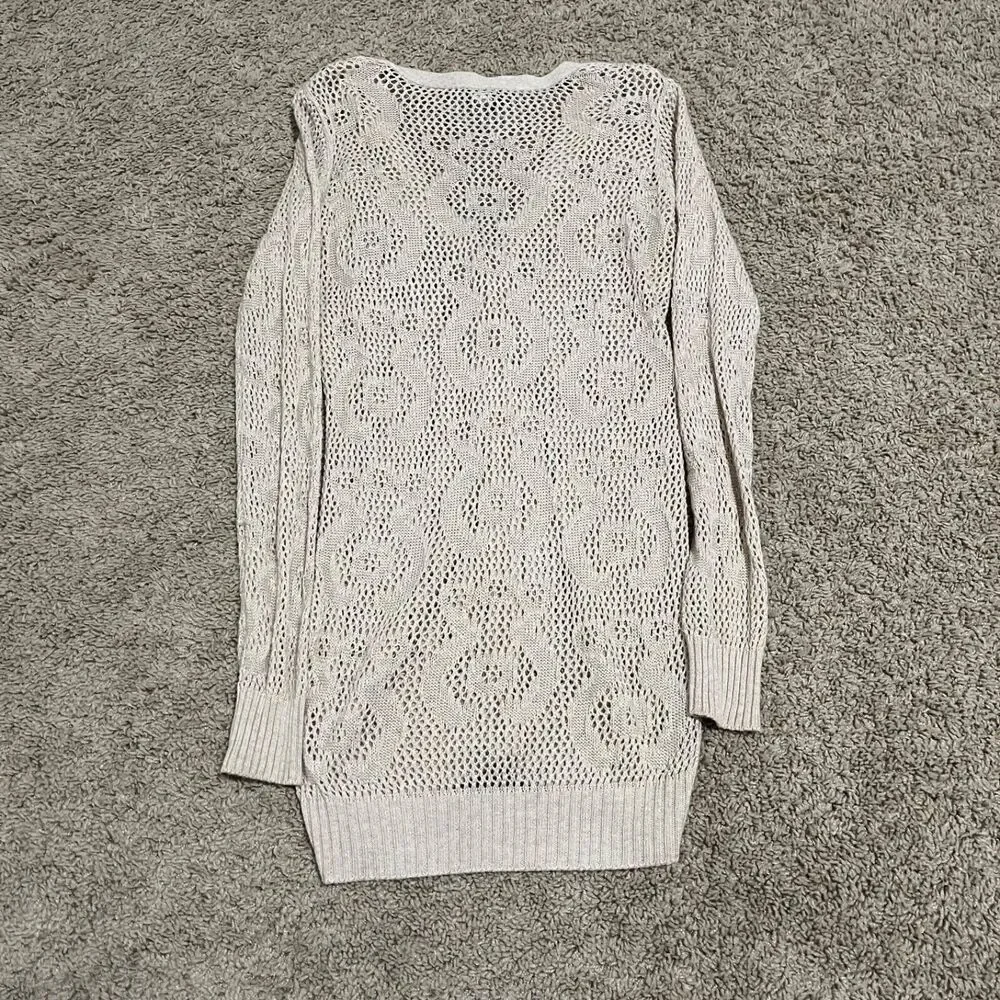 Duster Cardigan Sweater Womens Small Cream Floral Crochet Flower Brooch Pinned